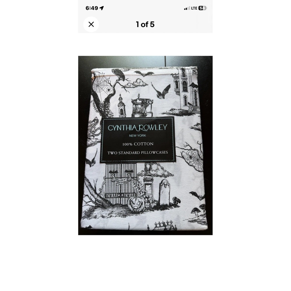 New Cynthia Rowley Halloween Haunted House 2pk Pillowcase Set Black/White Cotton